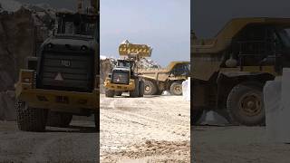 CAT 770 ofhighway truck receives rock load from CAT 980 wheel loader in marble quarry shorts [upl. by Ynafets]