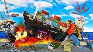 Giant Ship WIPES OUT Port GTA 5 [upl. by Aiekahs]