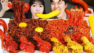 ASMR MUKBANG 직접 만든 불닭볶음면 양념치킨 소세지 먹방 amp 레시피 SAUSAGES AND FIRE NOODLES EATING [upl. by Zippora]