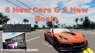 5 New Cars New Car Customization system amp Major bug fixes  Jupiter Florida Update Roblox [upl. by Fenner]