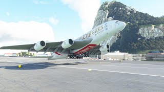 Impossible Landing EMIRATES AIRBUS A380 at Gibraltar Airport MFS2020 [upl. by Mair]