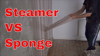 Removing Wallpaper Steamer Vs Sponge [upl. by Anaeda]