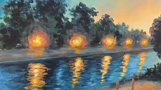 How to Paint Night Water Reflections Acrylic Painting LIVE Tutorial [upl. by Terle497]