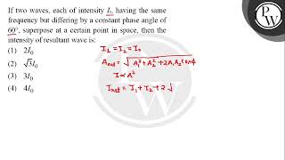 If two waves each of intensity \ I0 \ having the same frequency but differing by a consta [upl. by Lleirbag]