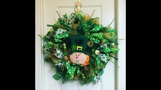 How to make an St Patricks Day wreath with 30in ruffles and a Leprechaun [upl. by Asirrac]