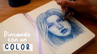 Retrato monocromático  Estudio con lápices de colores 💙✨ [upl. by Nevla]