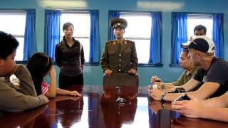 North Korean military officer gives a lecture at the DMZ September 2009 [upl. by Adnohral231]