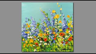 Acrylic Painting techniques Palette knife wildflowers [upl. by Idolem]