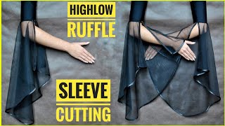 DIY  Full length long ruffle high low sleeve cutting and stichingRuffle sleeve tutorial Hindi [upl. by Eudo]