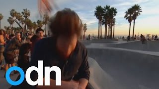 TV reporter hit in the head by skateboard on air [upl. by Capello]