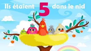 Ils étaient 5 dans le nid  Comptine avec gestes pour enfants et bébés avec les paroles [upl. by Bartko]