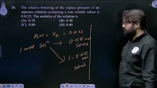 The relative lowering of the vapour pressure of an aqueous solution containing a non volatile so [upl. by Anilejna]