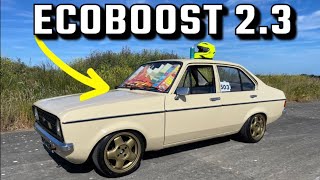 Mk2 escort 23 ECOBOOST 127mph Manston airfield top speed sprint over quarter mile flying start [upl. by Idnak]