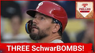 POSTCAST Crossover KYLE SCHWARBER DRILLS 3 HOMERS as Philadelphia Phillies beat Dodgers 94 [upl. by Evadnee699]