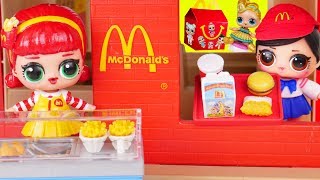 LOL Surprise Dolls Custom Lil Sisters open McDonalds Drive Thru at Playmobil Pool  Toy Wave 2 Video [upl. by Harriot]