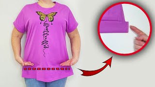 💥Sewing Trick How to shorten a beautifully Tshirt in just 3 minutes [upl. by Glass]