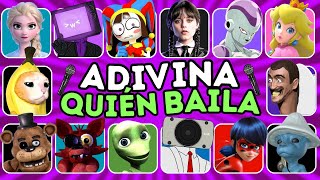 Adivina Quién Baila😃🎶Skibidi Toilet🚽 Merlina🖤Gato Pitufo💙Smurf Cat😺Peach👸 Freddy🐻 Pomni🎪 [upl. by Nosral]