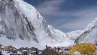 Avalanche on the Western Cwm seen from the C2 of Mt Everest [upl. by Yorztif]