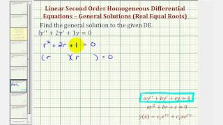 Ex Linear Second Order Homogeneous Differential Equations  two real equal roots [upl. by Midge343]