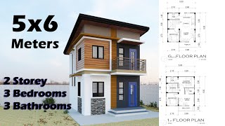 5x6 Meters  SMALL 2 STOREY HOUSE DESIGN  Floor Plan Download link on Description [upl. by Bugbee376]