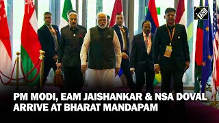 PM Modi EAM Jaishankar and NSA Ajit Doval arrive at Bharat Mandapam as G20 Summit kicks off [upl. by Bloom887]