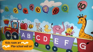 How to draw kids room wall art  play school wall art ideas  wall mural art school wall art decors [upl. by Ahselef503]