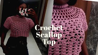 Easiest DIY Crochet scallop top for beginners [upl. by Simetra]