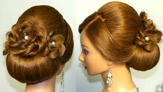 Bridal hairstyle for long hair updo tutorial with braided flowers [upl. by Alletnahs]