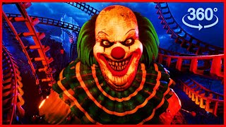 360° Scream Park Roller Coaster Ride with Scary Clown Encounter [upl. by Ttebroc893]