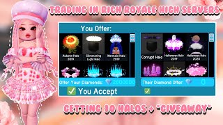 Trading in rich royale high servers getting 10 halos  GIVEAWAY [upl. by Danni]