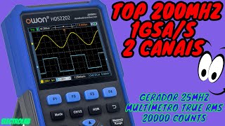 SUPER TOP osciloscópio de 200MHz Owon HDS2202S  2ch  1GSas  Gerador de funções  Multímetro [upl. by Ewall]