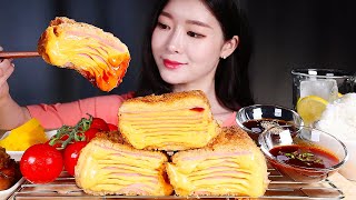 흰쌀밥에 바삭바삭 치즈밀푀유햄카츠 불닭소스 먹방  CHEESE MILLEFEUILLE HAM CUTLET amp RICE amp TOMATO🍅 チーズミルフィーユハムカツ MUKBANG [upl. by Bradman]