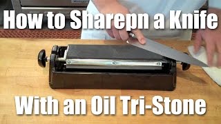 How To Sharpen A Chefs Knife Using An Oil Stone [upl. by Aiym742]