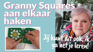 Twee lapjes of granny squares aan elkaar haken  Tutorial haaktechniek  Gek op Haken [upl. by Valencia]