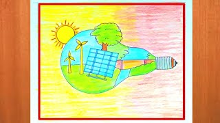 Renewable energy Day Drawing  Sustainable energy Poster Drawing  Akshay Urja Diwas Drawing [upl. by Benito]