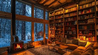 Cozy Library with Fireplace Library Sounds For Studying  Crackling Fireplace Sounds  Cozy Winter [upl. by Icyak]