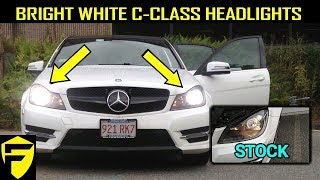 INSTALL 5000K WHITE HEADLIGHT BULBS MERCEDES C250 C300 [upl. by Agace]