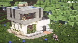 Minecraft How To Build a 10x10 Modern House TutorialRelaxing Video 16  마인크래프트 건축 모던하우스 인테리어 [upl. by Fitalludba754]