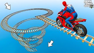 الأبطال الخارقين على القضبان دوامة قمع جسر  SPIDERMAN on Motorcycle in Spiral Bridge Stunt Ride [upl. by Fisk]