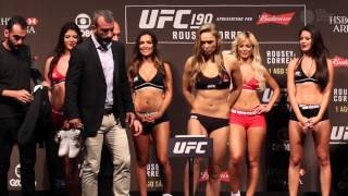 Ronda Rousey and Bethe Correia face off at UFC 190 weighins [upl. by Macdougall]