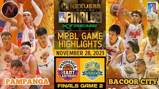 MPBL HIGHLIGHTS PAMPANGA VS BACOOR CITY FINALS GAME 2 NOVEMBER 28 2023 [upl. by Enerual206]