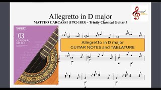 ALLEGRETTO IN D MAJOR  Trinity Classical Guitar Grade 3  Guitar Notes and Tablature [upl. by Anelrac]