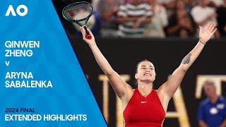 Qinwen Zheng v Aryna Sabalenka Extended Highlights  Australian Open 2024 Final [upl. by Aceber531]