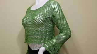 BLUSA CALADA CROCHET MANGA LARGA cc [upl. by Ilanos]