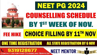 NEET PG 2024 ll Counseling Schedule by 1st week of Nov ll Fee Hike ll Choice Filling start by 11 Nov [upl. by Daune]