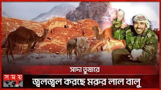 বিরল তুষারপাত ঢেকে গেছে সৌদির মরুভূমি  Saudi Arabia  Rare Snowfall  Desert  Somoy TV [upl. by Norrahs]