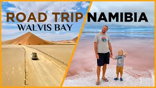 ROAD TRIP NAMIBIA  Pink Lakes Deserts and FLAMINGOES in Walvis Bay [upl. by Mailand]