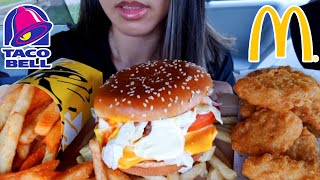 ASMR EATING MCDONALDS CAR MUKBANG NEW MCPLANT CHEESE BURGER TACO BELL NACHO FRIES 먹방 SOUND TWILIGHT [upl. by Ennavoj336]