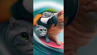 Parrot and Two Cats Bodyboarding Adventure cat catlover cute funny [upl. by Marijane]