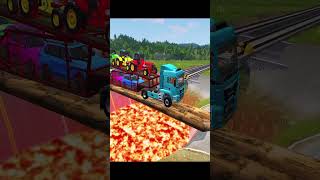 Double Flatbed Trailer Truck vs Speed bumps  Train vs Cars  Tractor vs Train  BeamNG Drive 356 [upl. by Marela]